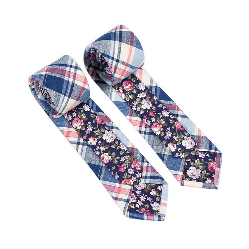 Herren Neuartiger Karo-Blumen-Patchwork-Krawatte - Marineblau Kariert - image 28