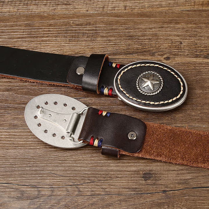 Dicker Wild-West-Pentagramm-Ledergürtel für Herren