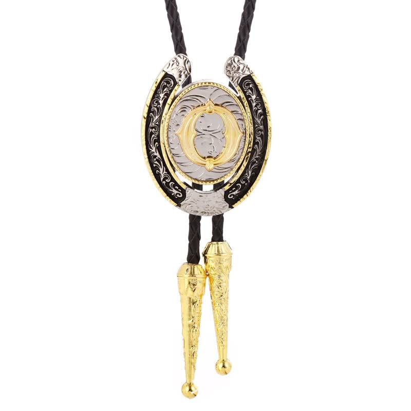 Moderne Western-Hufeisen Anfänglicher Buchstabe A bis Z Bolo Tie - Gold - O - image 18