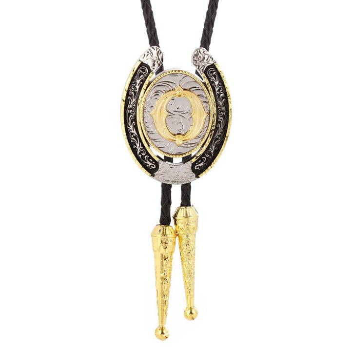 Moderne Western-Hufeisen Anfänglicher Buchstabe A bis Z Bolo Tie - Gold - O - image 18