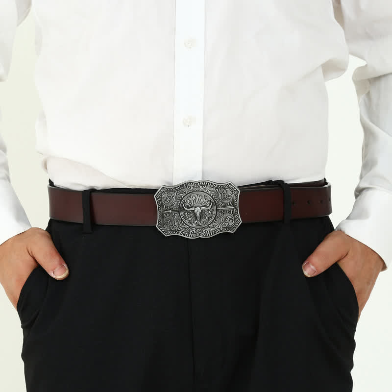 Männer DIY Langhorn Stierpfeil Schnalle Ledergürtel