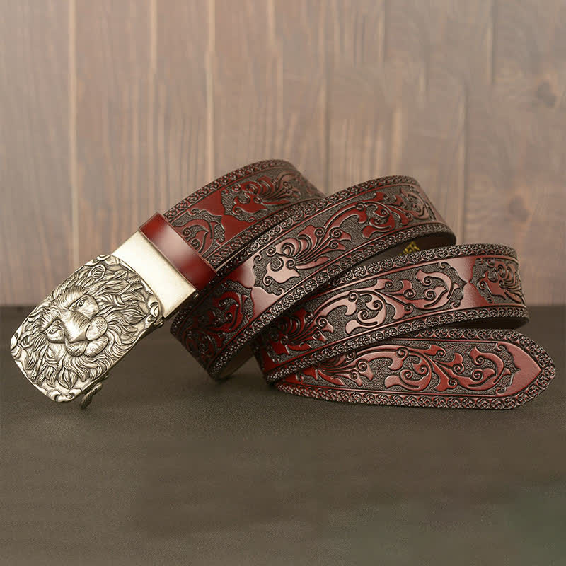Men's Honor Male Lion Head Leder-Gürtel mit Löwenkopf