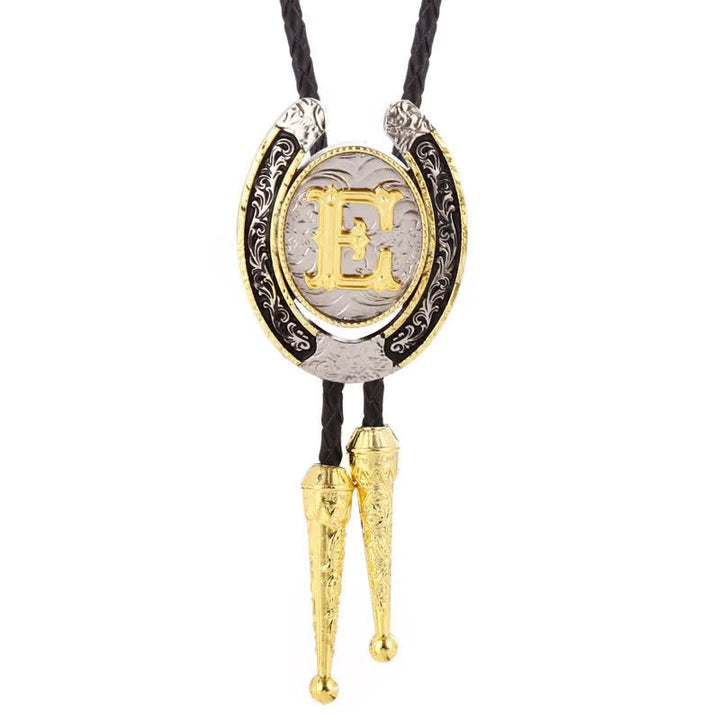 Moderne Western-Hufeisen Anfänglicher Buchstabe A bis Z Bolo Tie - Gold - E - image 8