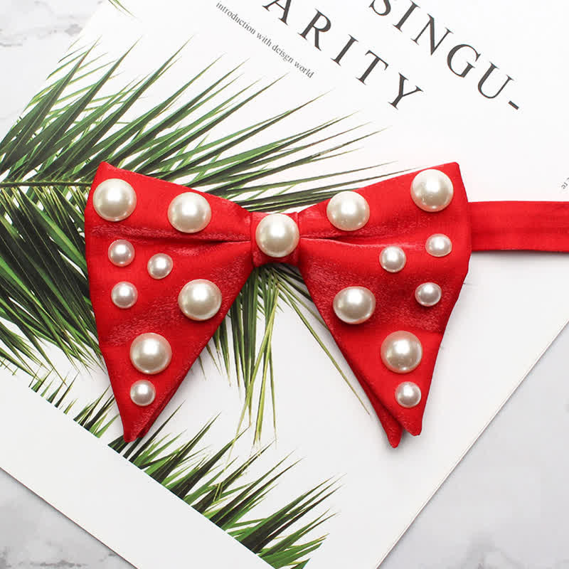 Pearls Bright Oversized Pointed Bow Tie - Rot - image 1