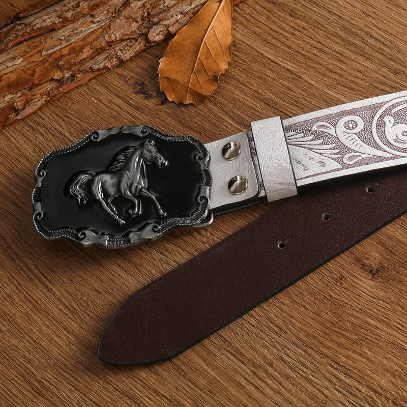 Schwarzer Leder-Gürtel für Herren mit silbernem Pferdemotiv - image 10