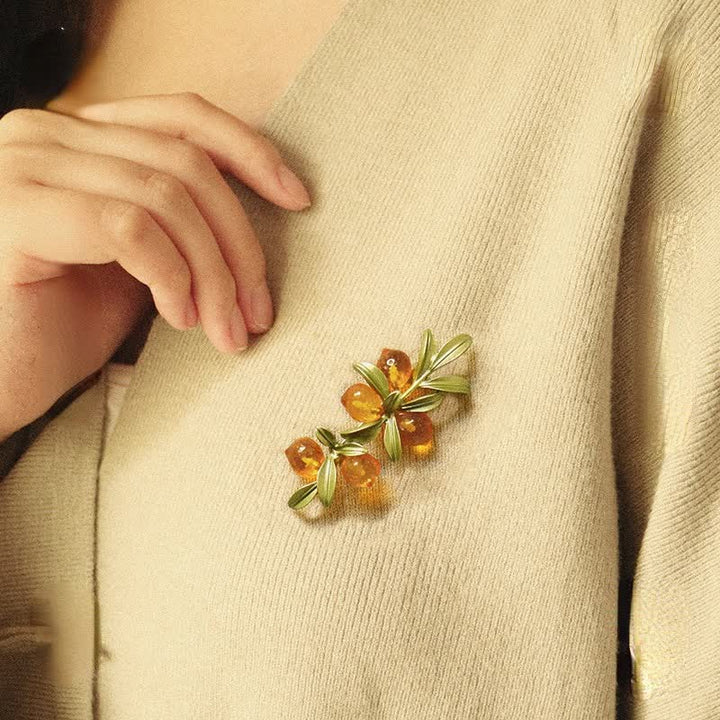 Pastorale Orangenfrucht-Beeren-Brosche für Frauen