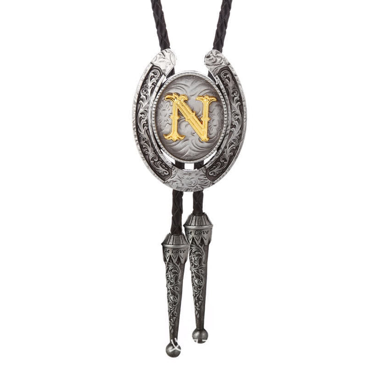 Moderne Western-Hufeisen Anfänglicher Buchstabe A bis Z Bolo Tie - Silber - N - image 43