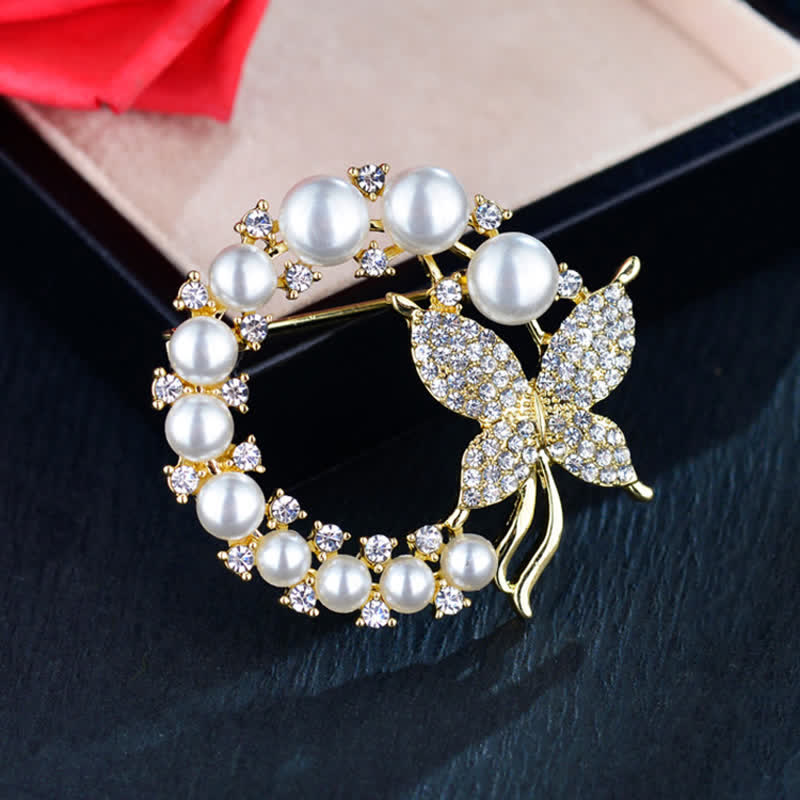 Frauen Goldene Schmetterling Perle Kranz Brosche