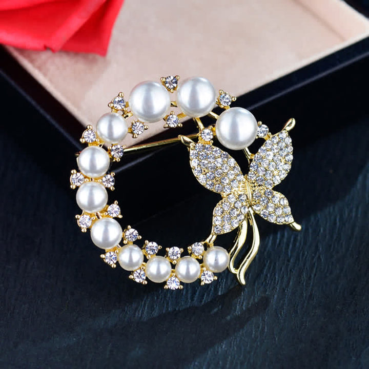 Frauen Goldene Schmetterling Perle Kranz Brosche