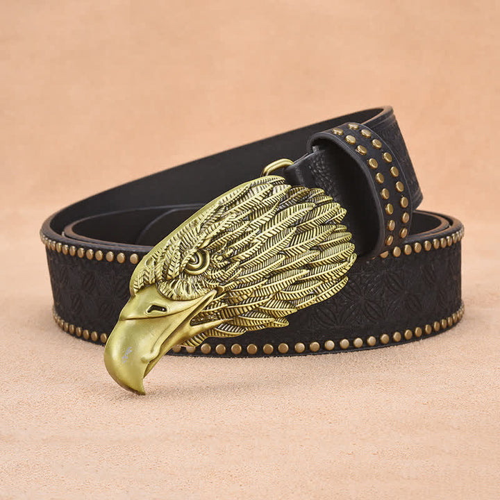 Herrengürtel aus Leder mit Adler-Geierkopf und Nieten