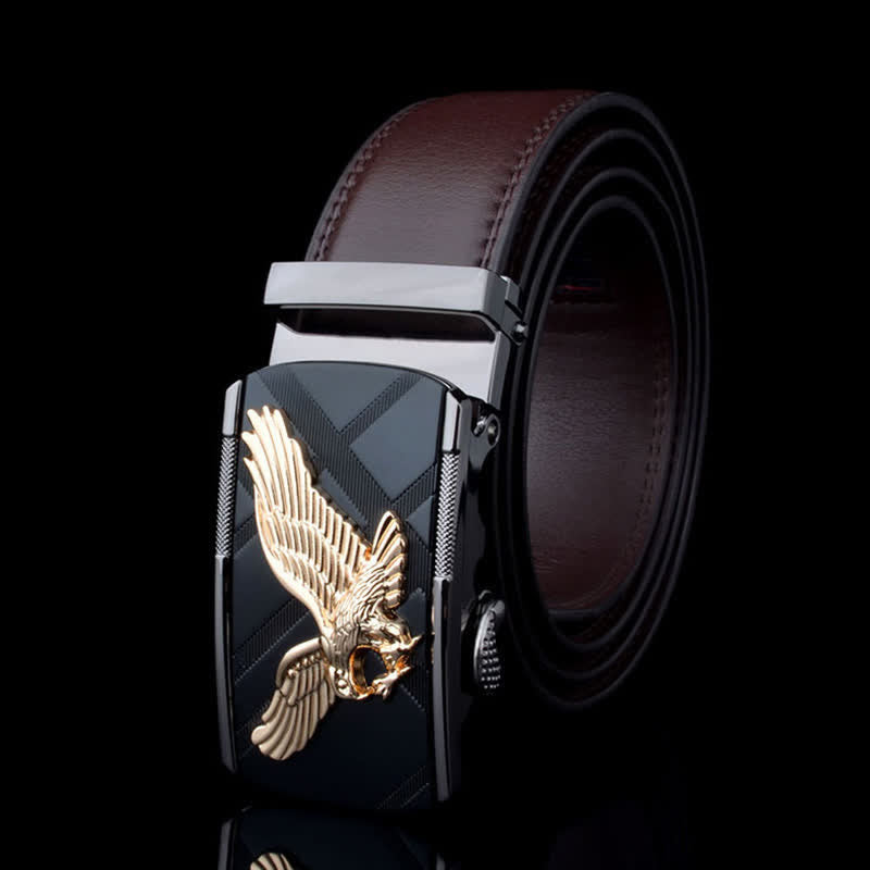 Herren Leder Gürtel mit Animal Eagle Automatik Schnalle - Gold & Braun - 46 - image 12