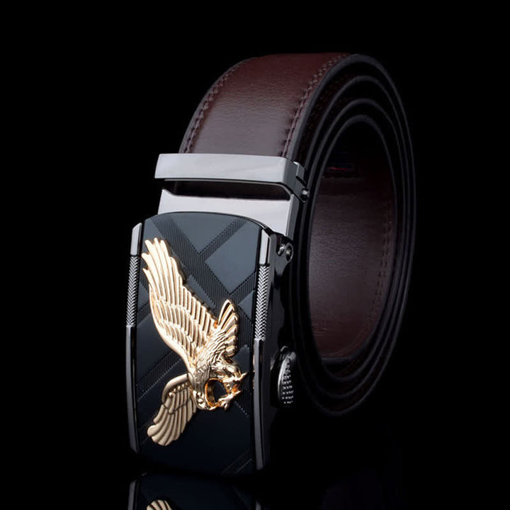 Herren Leder Gürtel mit Animal Eagle Automatik Schnalle - Gold & Braun - 46 - image 12