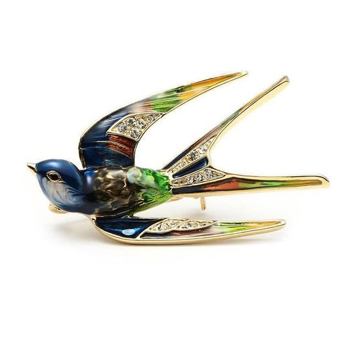 Niedliche Damenbrosche mit Emaille-Schwalbe