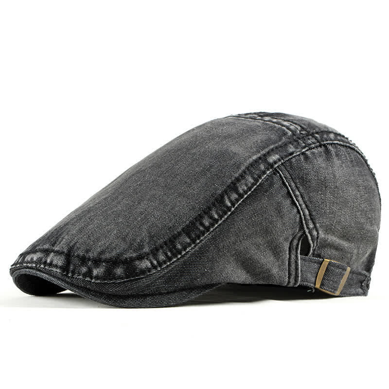 Einfache Jeans-Denim-Casquette-Baskenmütze - Schwarz - Verstellbar (ca. 21 5/8"-23 5/8") - image 0