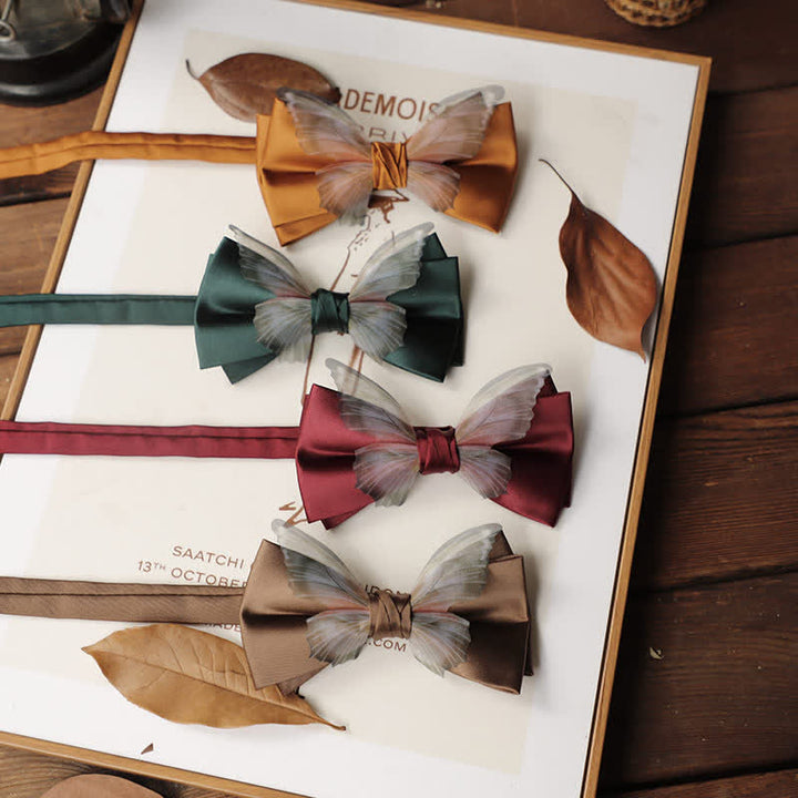 Herren-Set aus Vintage-Organza mit Schmetterlings-Fliege und Einstecktuch