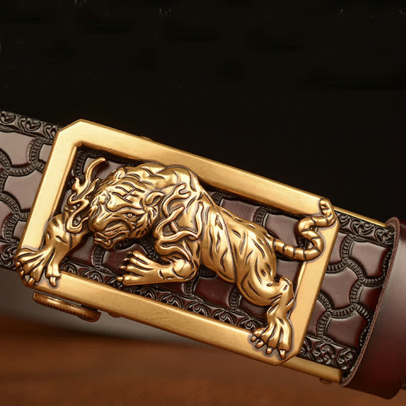 Herren Gürtel mit Tiger-Schließe und Blumenmuster