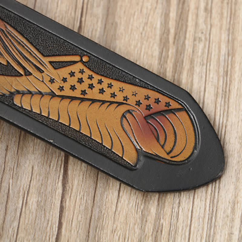 Herren-Ledergürtel mit fliegender Adlerschnalle und geschnitztem Muster - image 5