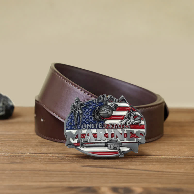 DIY Militär Ledergürtel mit US Marines Schnalle für Herren