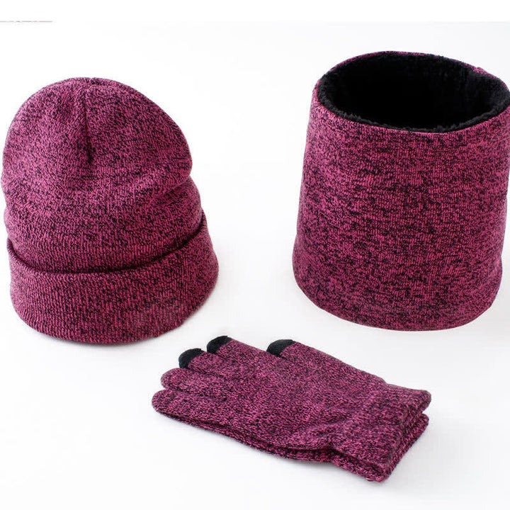 3er Set Warm Beanie Hat Scarf Touchscreen Gloves