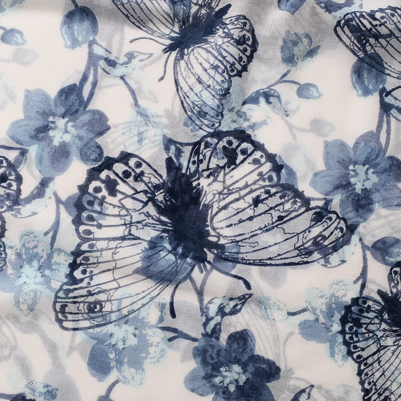 Dünner, hübscher Schal mit Schmetterlings- und Blumenmuster und Quasten für Frauen