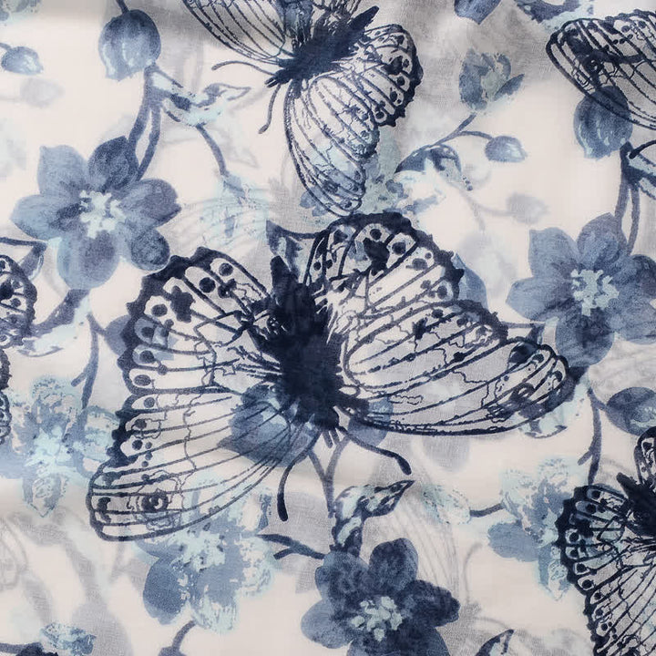 Dünner, hübscher Schal mit Schmetterlings- und Blumenmuster und Quasten für Frauen