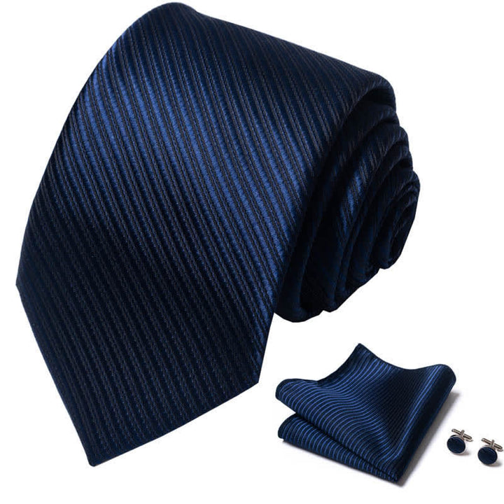 3 Stück Marineblau Herren Twill Einfarbig Krawatten-Set