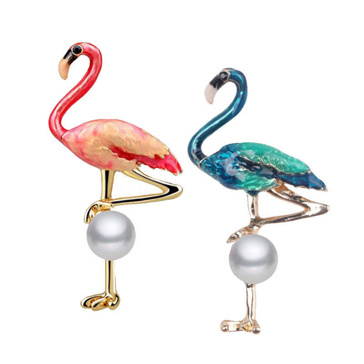 Frauen emaillierter Flamingo mit Perlenbrosche