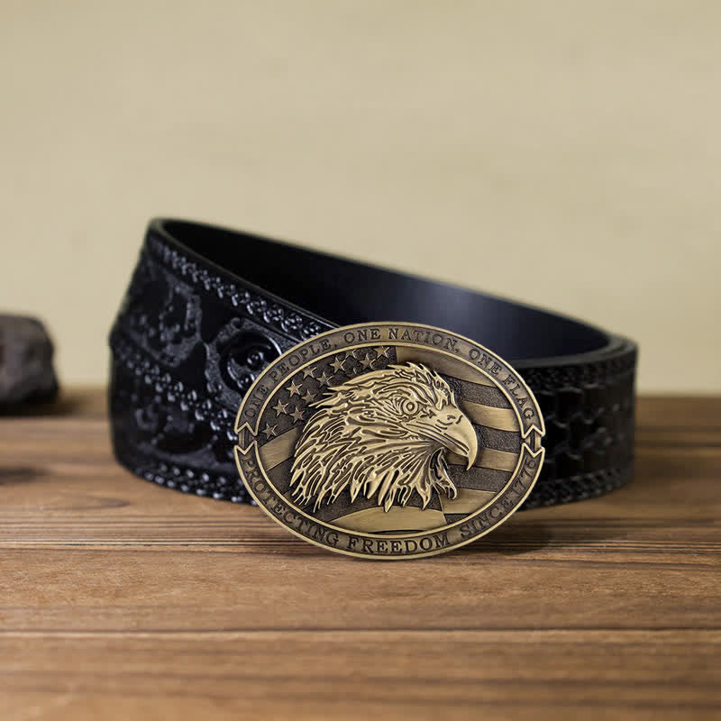 Herren DIY patriotischer Glatzkopf-Adler USA Flaggen-Gürtelschnallen-Ledergürtel