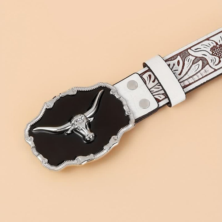 Schwarzer Western-Gürtel für Herren mit Longhorn Bullenkopf aus Leder