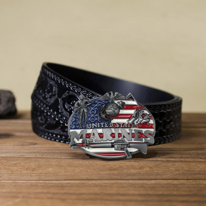 DIY Militär Ledergürtel mit US Marines Schnalle für Herren