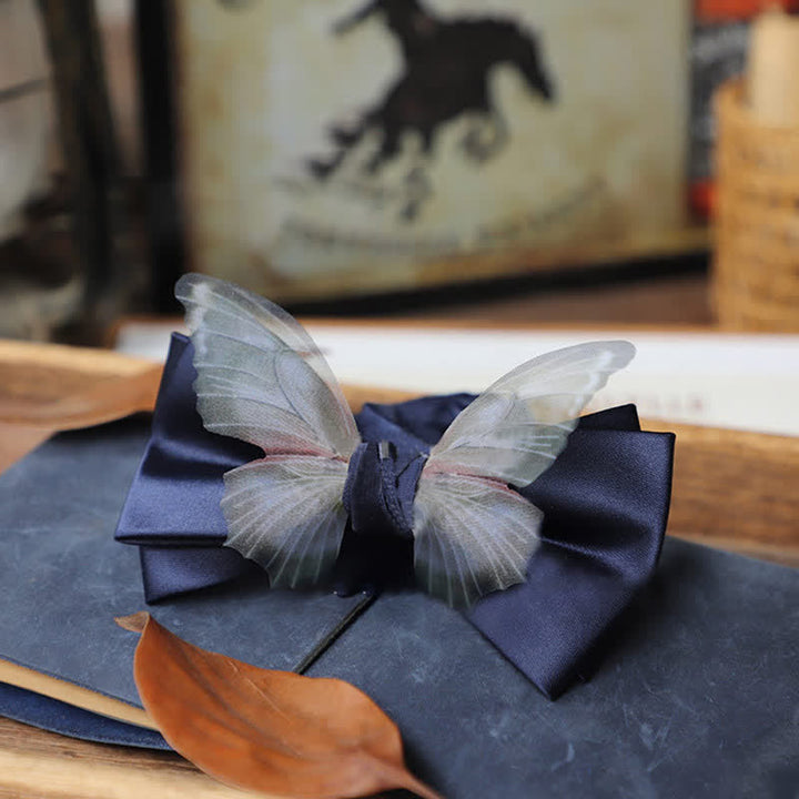 Herren-Set aus Vintage-Organza mit Schmetterlings-Fliege und Einstecktuch