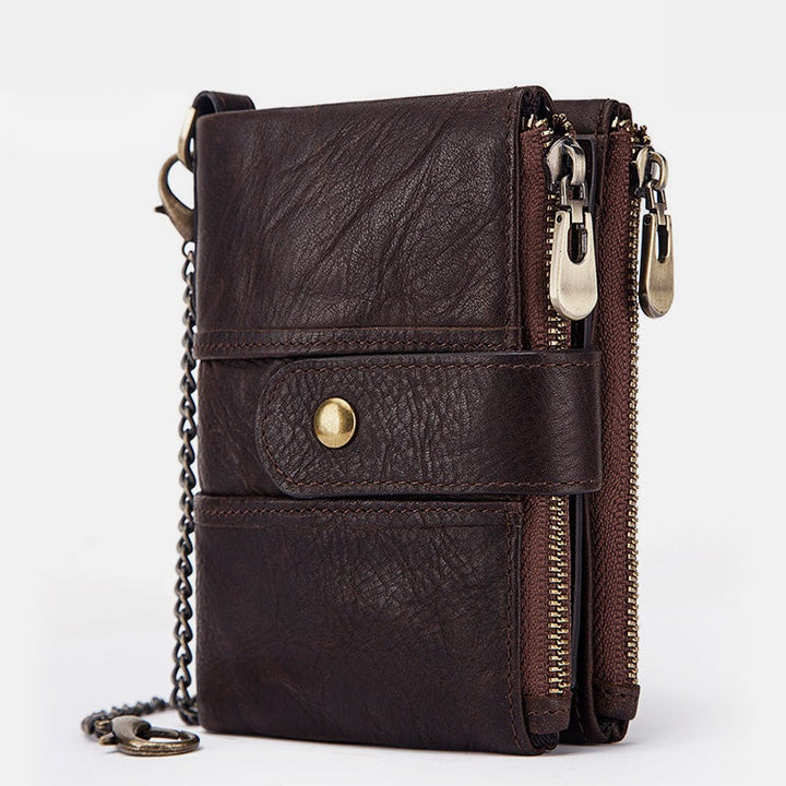 Diebstahlsichere Retro-Geldbörse aus echtem Leder mit Kette