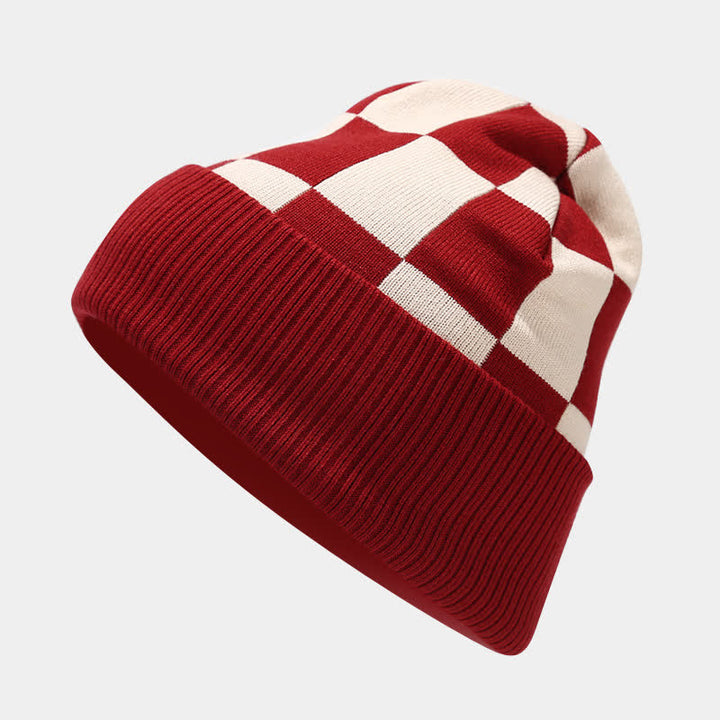 3-teiliges Unisex-Schachbrettmuster Mützen-Schal-Handschuh-Set