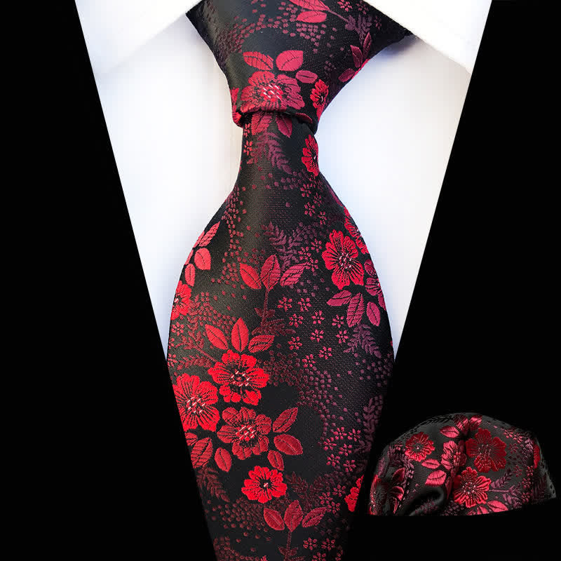 2-teiliges Krawattenset für Herren mit Pflaumenblüten-Blumenmuster - Burgund - image 20