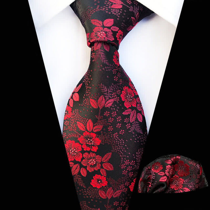 2-teiliges Krawattenset für Herren mit Pflaumenblüten-Blumenmuster - Burgund - image 20