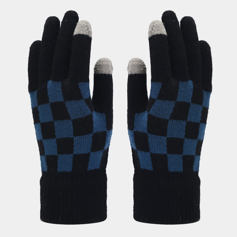 3-teiliges Unisex-Schachbrettmuster Mützen-Schal-Handschuh-Set