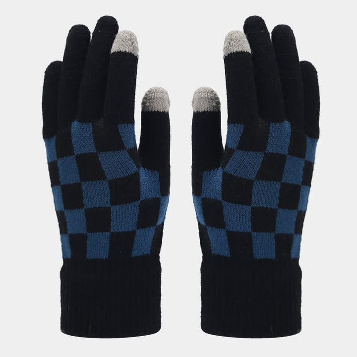 3-teiliges Unisex-Schachbrettmuster Mützen-Schal-Handschuh-Set
