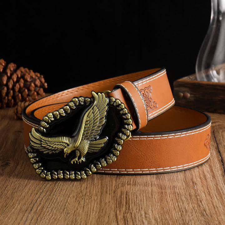 Ledergürtel mit Antik-Gold-Adler-Motiv für Herren