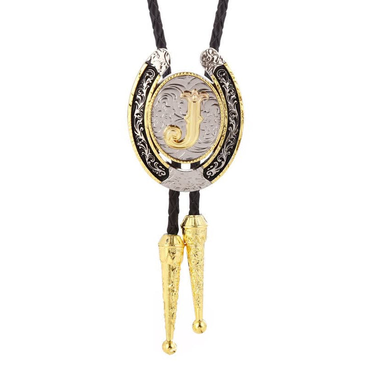 Moderne Western-Hufeisen Anfänglicher Buchstabe A bis Z Bolo Tie - Gold - J - image 13