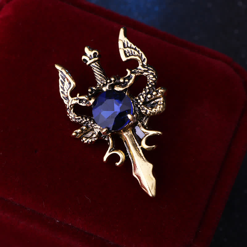 Retro-Gem-Drachen-Schwert-Brosche für Männer