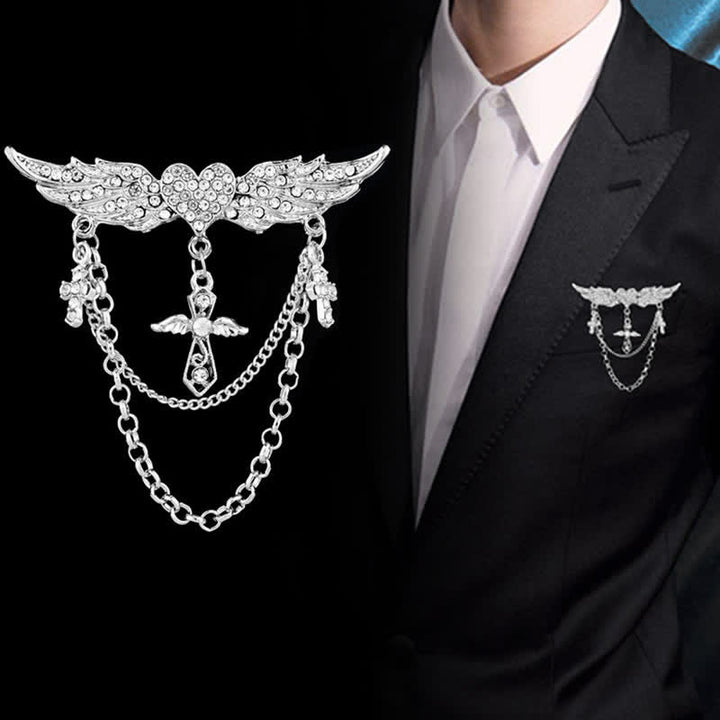 Herren Engelsflügel Herz Kreuz Quasten Brosche