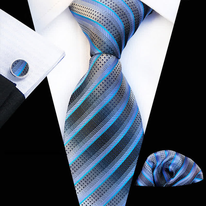 3er-Pack Moderne Herren-Krawatten in Blau &amp; Grau mit Streifenmuster