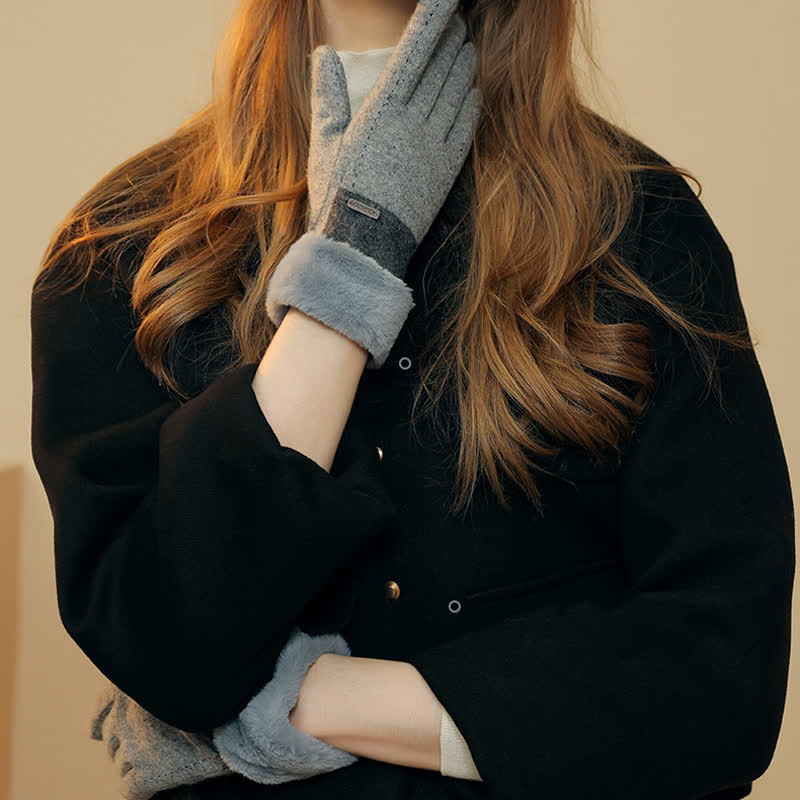 Damen weiche Plüsch gemütliche Herz-Touchscreen-Handschuhe