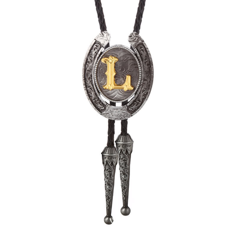 Moderne Western-Hufeisen Anfänglicher Buchstabe A bis Z Bolo Tie - Silber - L - image 41