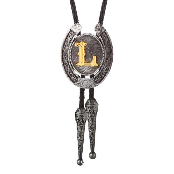 Moderne Western-Hufeisen Anfänglicher Buchstabe A bis Z Bolo Tie - Silber - L - image 41