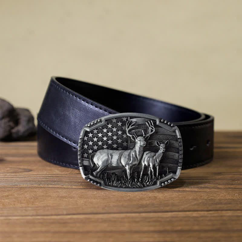 Herren DIY Deer Hunter American Flag Schnalle Ledergürtel