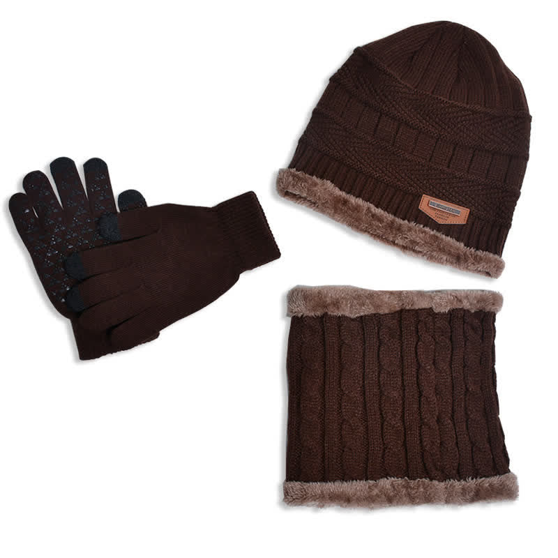 3-teiliges Set Erwachsene-Kinder Beanies gestrickte Mütze Schal Handschuhe
