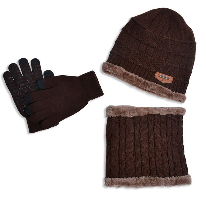 3-teiliges Set Erwachsene-Kinder Beanies gestrickte Mütze Schal Handschuhe