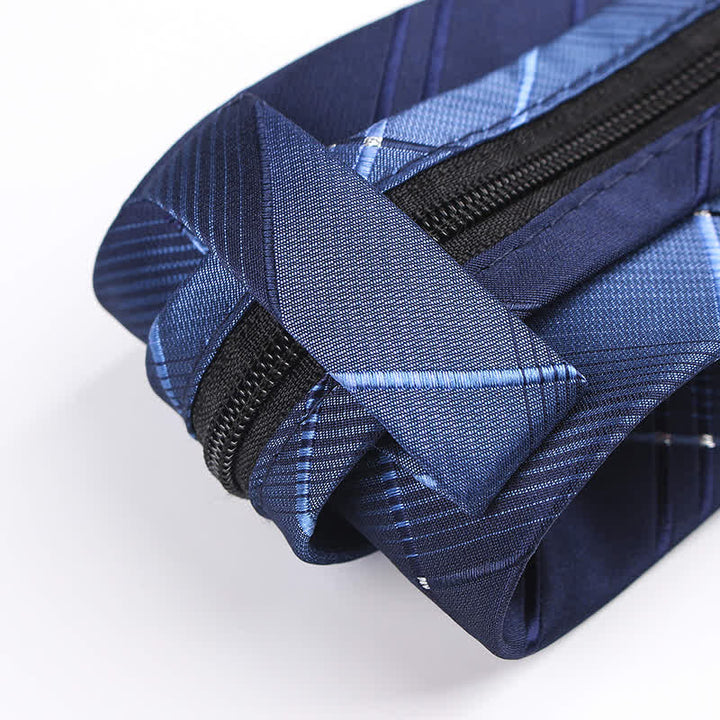 Marineblauer Reißverschluss-Schlips für Herren mit Farbverlauf und kariertem Muster - image 4
