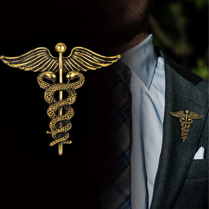Männer Caduceus Doppel-Schlangen Brosche
